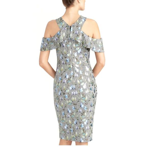 Rachel Roy Jolie Grey Metallic Floral Plaid Crossover Neckline Dress Size S NWOT - Picture 3 of 8